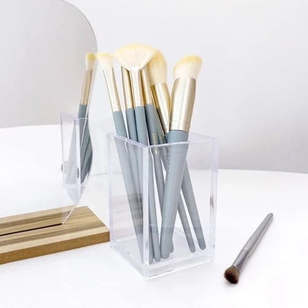 3-Pack Clear Acrylic Makeup Brush & Pencil Holders for Desk or Vanity Storage